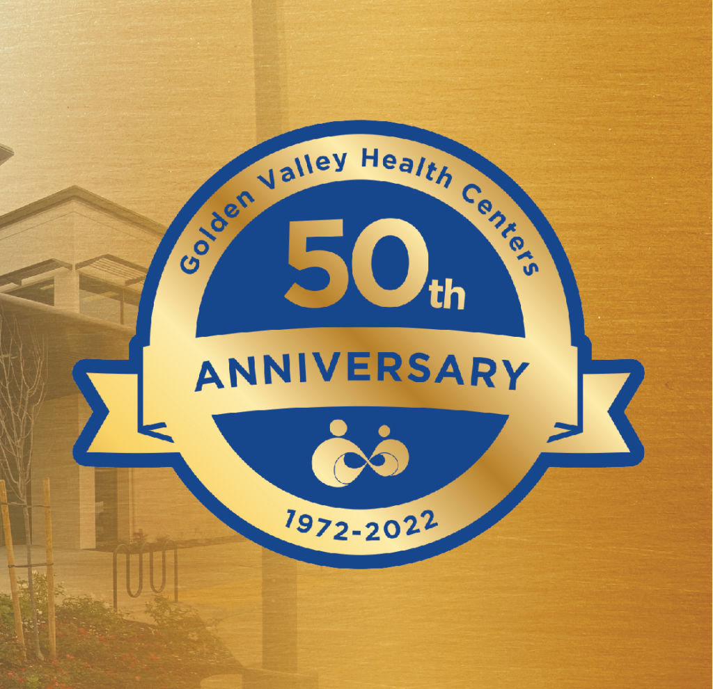 gold and blue logo for the GVHC 50th Anniversary