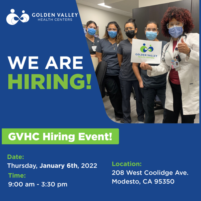 blue graphic reading We Are Hiring! Thursday January 6th 2022